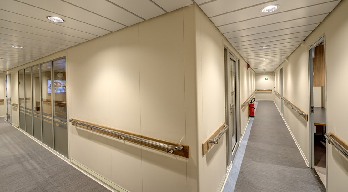 downlights in ship hallway