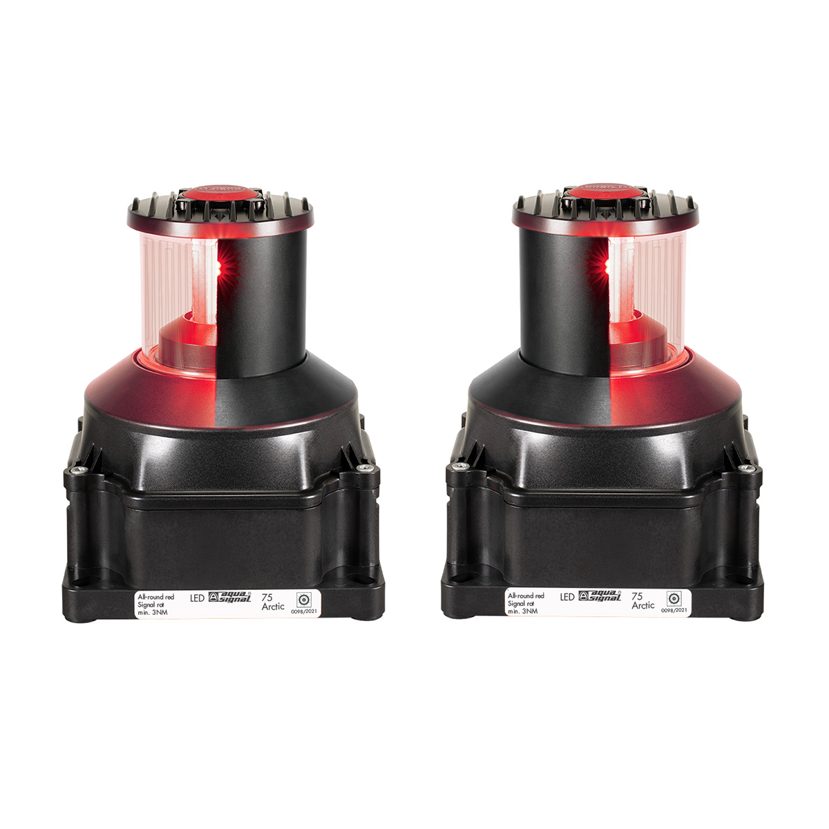 3675255003 75D LED Arctic Signal Red, main 115-230VAC/spare 115-230VAC 180°Starboard 180°Port Black, 3nm