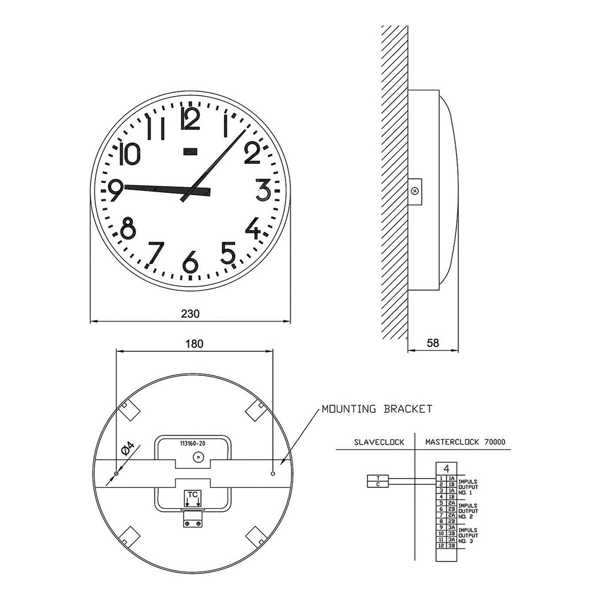 2021580-10 slave clock vingtor stentofon dimensions